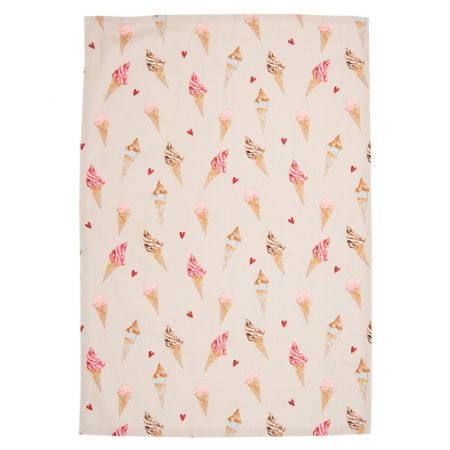 Clayre & Eef Geschirrtuch 50x70 cm Beige Rosa Baumwolle Eis Rechteckig