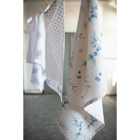 Clayre & Eef Küchentuch 50x70 cm Beige Blau Baumwolle Blaubeeren Küchentuch
