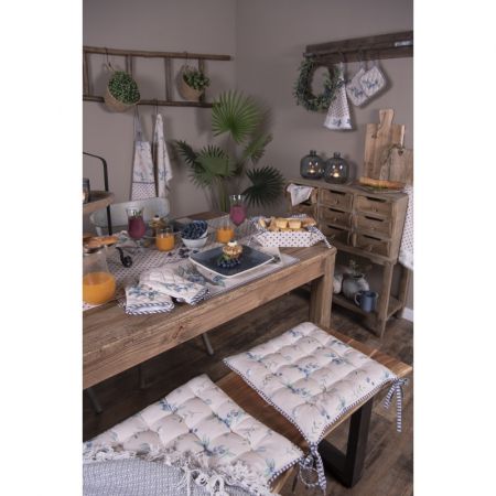 Clayre & Eef Geschirrtuch Ø 80 cm Beige Blau Baumwolle Blaubeeren Rund Küchentuch Küchentuch