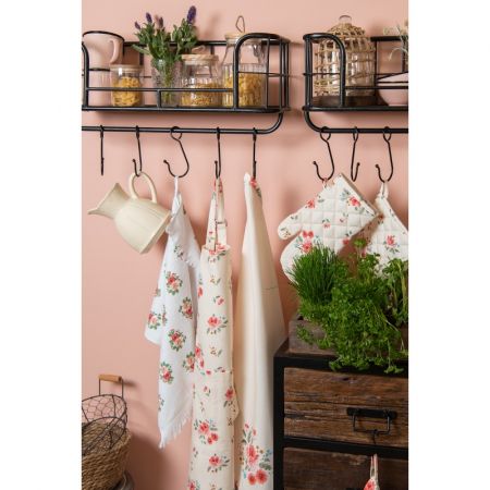 Clayre & Eef Küchentuch 50x70 cm Beige Baumwolle Rosen Rechteckig Küchentuch