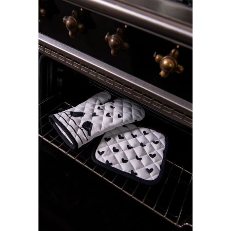 Clayre & Eef Ofenhandschuhe 16x16 cm Weiß Schwarz Baumwolle Herzen Vögel Quadratisch