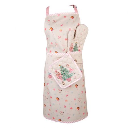 Clayre & Eef Kochhandschuhe 18x30 cm Beige Rosa Baumwolle