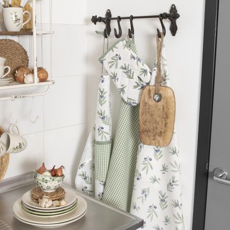 Clayre & Eef Ofenhandschuh 16x30 cm Grün Weiß Baumwolle Oliven