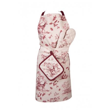 Clayre & Eef Ofenhandschuhe 20x20 cm Weiß Rosa Baumwolle Rentier Quadratisch