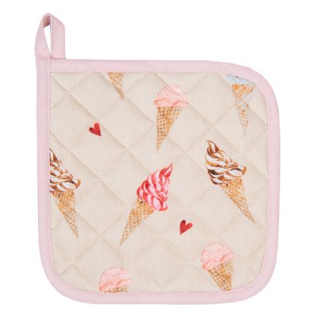 Clayre & Eef Topflappen 20x20 cm Beige Rosa Baumwolle Eis Quadratisch Ofenhandschuhe