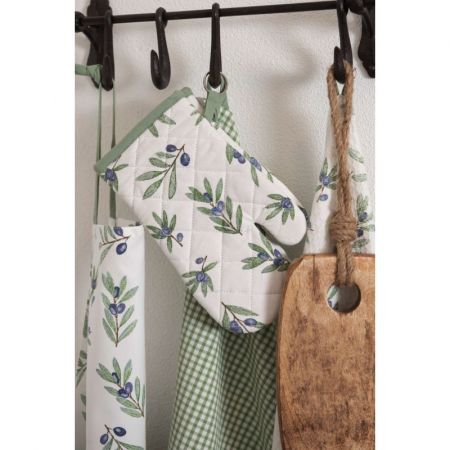 Clayre & Eef Ofenhandschuhe 20x20 cm Grün Weiß Baumwolle Olivenzweig Quadratisch Gießhilfsmittel