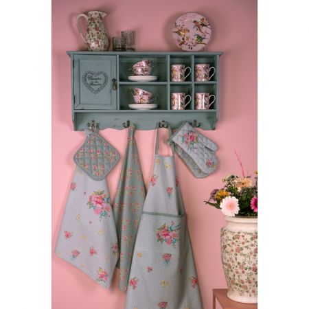 Clayre & Eef Tischsets 6er Set 48x33 cm Grün Baumwolle Blumen Rechteckig
