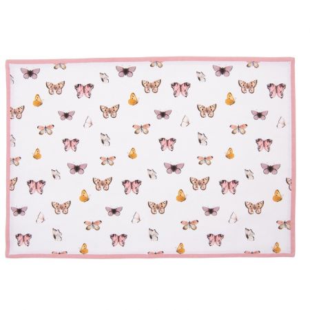 Clayre & Eef Tischsets 6er Set 48x33 cm Beige Rosa Baumwolle Schmetterlinge