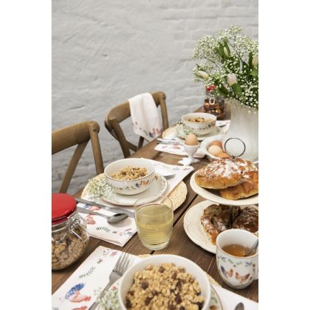 Clayre & Eef Tischsets 6er Set 50x35 cm Beige Blau Baumwolle Huhn und Hahn Rechteckig