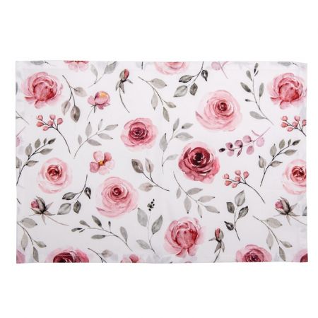 Clayre & Eef Tischsets 6er Set 48x33 cm Weiß Rosa Baumwolle Rosen Rechteckig