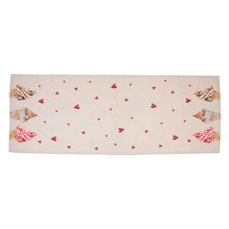 Clayre & Eef Tischläufer 50x140 cm Beige Rosa Baumwolle Eis Rechteckig Tischdecke Läufer