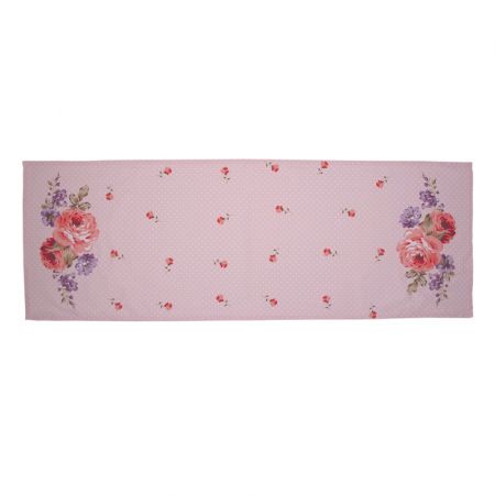 Clayre & Eef Tischdecke 50x140 cm Weiß Rosa Baumwolle Rosen Rechteckig Läufer