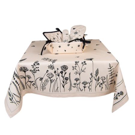 Clayre & Eef Tischdecke 100x100 cm Beige Schwarz Baumwolle Blumen Tischtuch