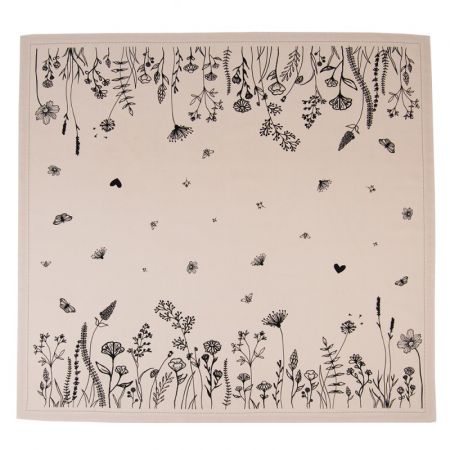 Clayre & Eef Tischdecke 100x100 cm Beige Schwarz Baumwolle Blumen Tischtuch