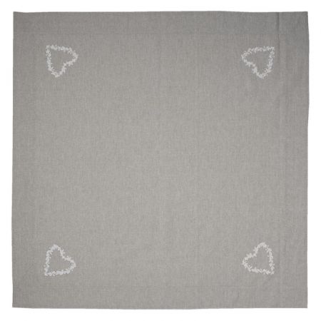 Clayre & Eef Tischdecke 150x250 cm Grau Weiß Baumwolle Herzen Karo Rechteckig Tischtuch