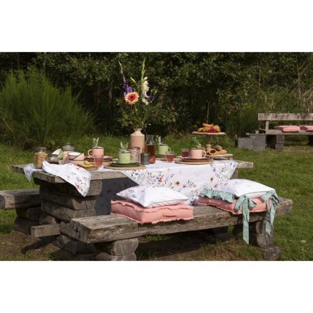 Clayre & Eef Tischdecke Quadratisch 100x100 cm Weiß Rosa Baumwolle Blumen Quadratisch Tischdecke Tischtuch