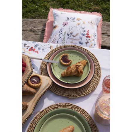 Clayre & Eef Tischdecke Quadratisch 100x100 cm Weiß Rosa Baumwolle Blumen Quadratisch Tischdecke Tischtuch