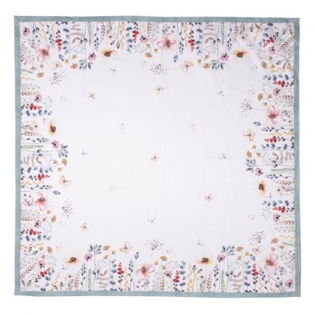 Clayre & Eef Tischdecke Quadratisch 100x100 cm Weiß Rosa Baumwolle Blumen Quadratisch Tischdecke Tischtuch
