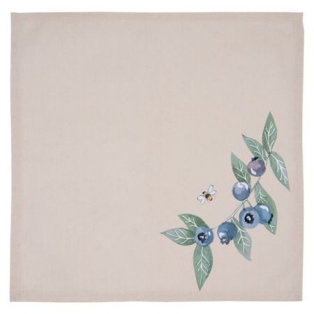 Clayre & Eef Servietten Stoff 40x40 cm Beige Blau Baumwolle Blaubeeren