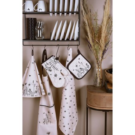 Clayre & Eef Grillschürze 70x85 cm Beige Schwarz Baumwolle Blumen