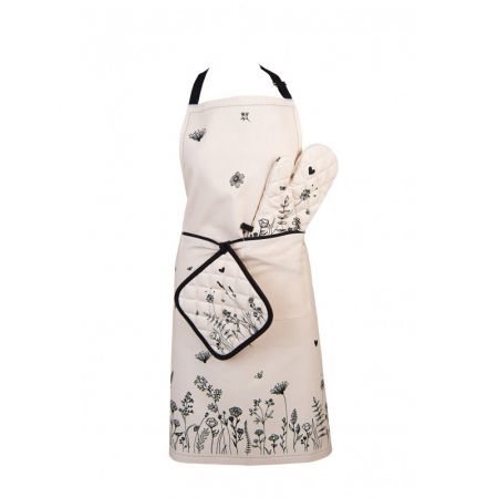 Clayre & Eef Grillschürze 70x85 cm Beige Schwarz Baumwolle Blumen