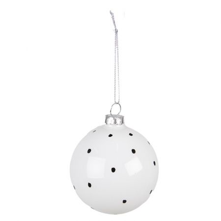 Clayre & Eef Weihnachtsbaum deko 4er-Set Ø 8 cm Weiß Schwarz Glas Punkte