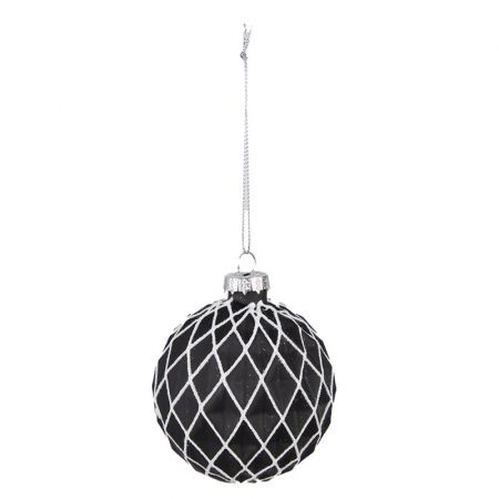 Clayre & Eef Weihnachtsbaum deko 4er-Set Ø 8 cm Schwarz Weiß Glas