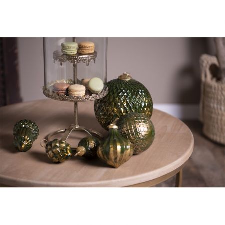Clayre & Eef Weihnachtsbaum deko Ø 5 cm Grün Goldfarbig Glas Weihnachtsdeko