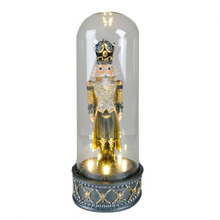 Clayre & Eef Glasglocke Nussknacker Ø 12x29 cm Grau