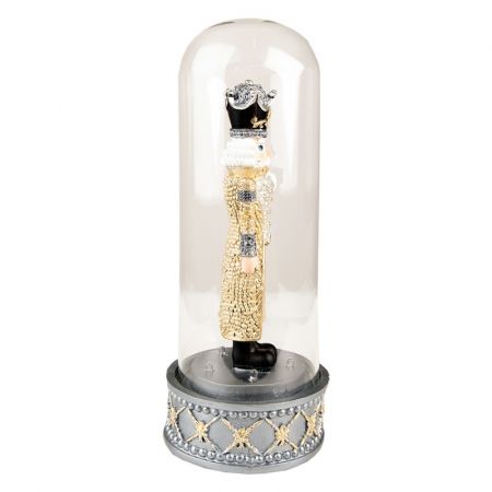 Clayre & Eef Glasglocke Nussknacker Ø 12x29 cm Grau