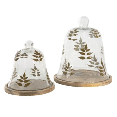 Clayre & Eef Glasglocke Ø 30 / Ø 20 cm Goldfarbig Holz Glas