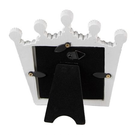 Clayre & Eef Bilderrahmen Krone 7x7 cm Weiß Goldfarbig Kunststoff Bilder Rahmen Fotorahmen