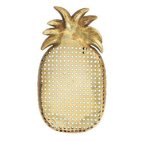 Clayre & Eef Servierschale Ananas 40x22x4 cm Goldfarbig Kunststoff Oval