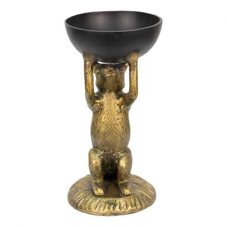 Clayre & Eef Dekoschale Kaninchen Ø 15x28 cm Goldfarbig Schwarz Aluminium Rund Servierschale