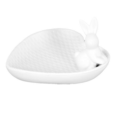 Clayre & Eef Dekoschale Kaninchen 14x13x9 cm Weiß Keramik Servierschale