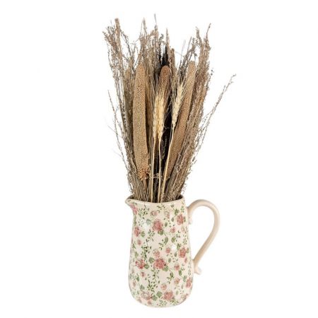 Clayre & Eef Wasserkrug 20x14x23 cm Rosa Beige Keramik Blumen Wasserkanne Deko Accessoires
