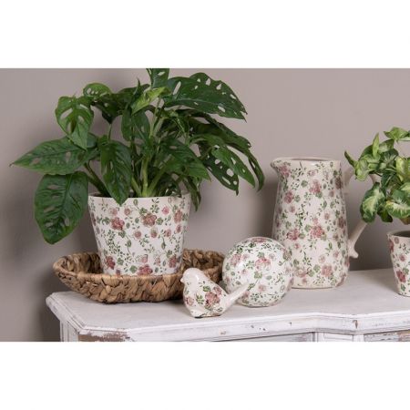 Clayre & Eef Wasserkrug 16x11x18 cm Rosa Beige Keramik Blumen Wasserkanne Deko Accessoires