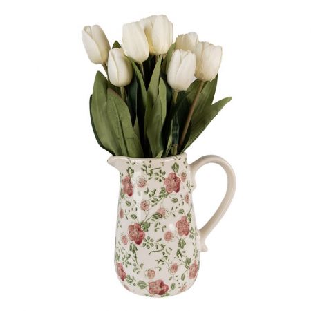 Clayre & Eef Wasserkrug 16x11x18 cm Rosa Beige Keramik Blumen Wasserkanne Deko Accessoires