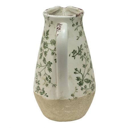 Clayre & Eef Wasserkrug 16x12x22 cm Grün Beige Keramik Blumen Wasserkanne Deko Accessoires