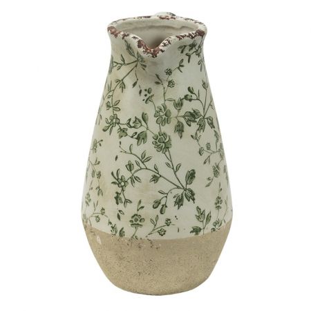 Clayre & Eef Wasserkrug 16x12x22 cm Grün Beige Keramik Blumen Wasserkanne Deko Accessoires
