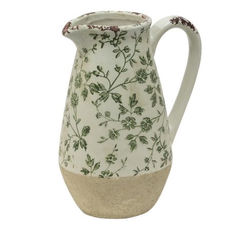 Clayre & Eef Wasserkrug 16x12x22 cm Grün Beige Keramik Blumen Wasserkanne Deko Accessoires