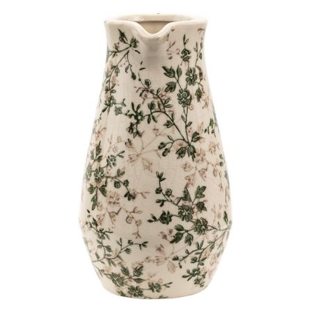 Clayre & Eef Wasserkrug 20x14x25 cm Grün Beige Keramik Blumen Wasserkanne Deko Accessoires