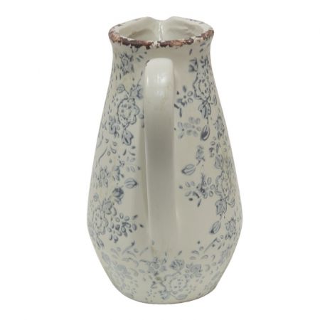 Clayre & Eef Wasserkrug 16x12x22 cm Grau Beige Keramik Blumen Wasserkanne Deko Accessoires
