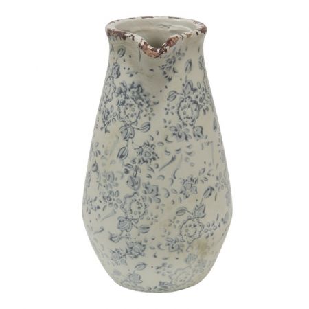 Clayre & Eef Wasserkrug 16x12x22 cm Grau Beige Keramik Blumen Wasserkanne Deko Accessoires