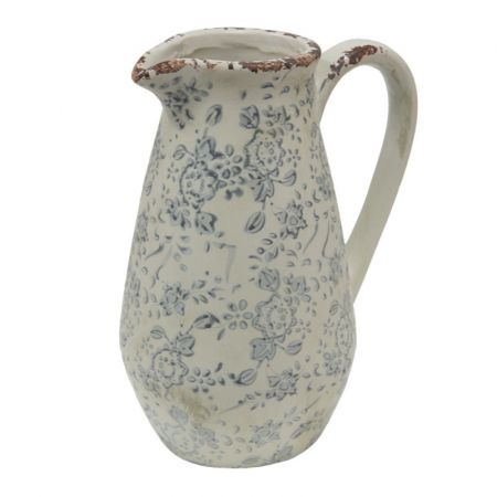 Clayre & Eef Wasserkrug 16x12x22 cm Grau Beige Keramik Blumen Wasserkanne Deko Accessoires