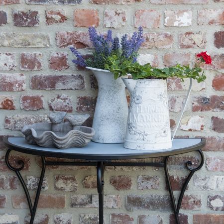 Clayre & Eef Wasserkrug 16x12x22 cm Grau Weiß Metall Blumen Wasserkanne Deko Accessoires