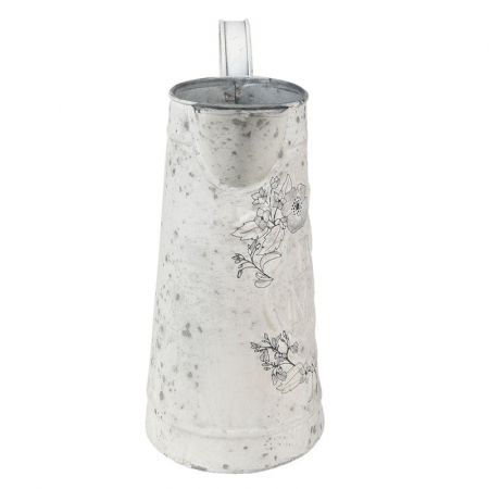 Clayre & Eef Wasserkrug 16x12x22 cm Grau Weiß Metall Blumen Wasserkanne Deko Accessoires