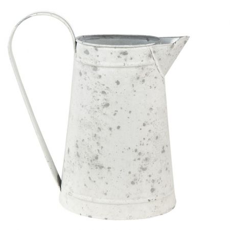 Clayre & Eef Wasserkrug 16x12x22 cm Grau Weiß Metall Blumen Wasserkanne Deko Accessoires