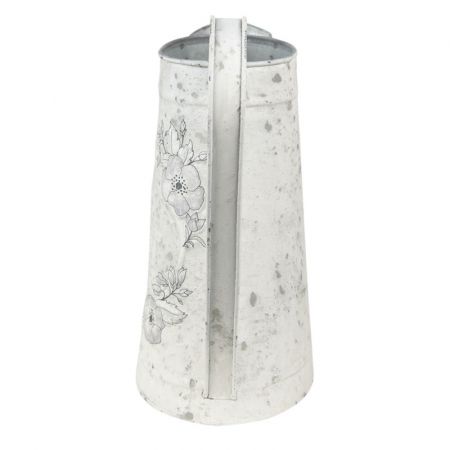 Clayre & Eef Wasserkrug 16x12x22 cm Grau Weiß Metall Blumen Wasserkanne Deko Accessoires