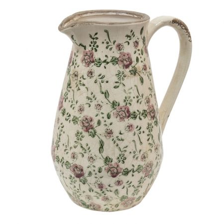 Clayre & Eef Wasserkrug 24x17x30 cm Rosa Beige Keramik Blumen Wasserkanne Deko Accessoires